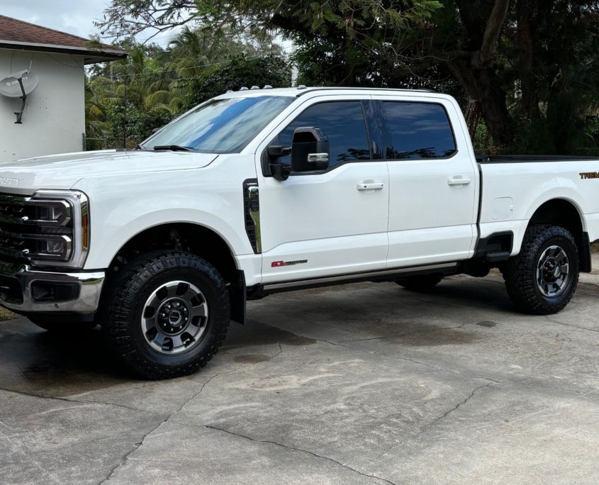 White Chevy Truck White Chevy truck with a bright, reflective finish after professional detailing in Palm Beach County.